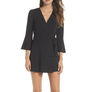 Lilly Pulitzer Karlie Black Wrap Tie 3/4 Sleeve Romper Dress L